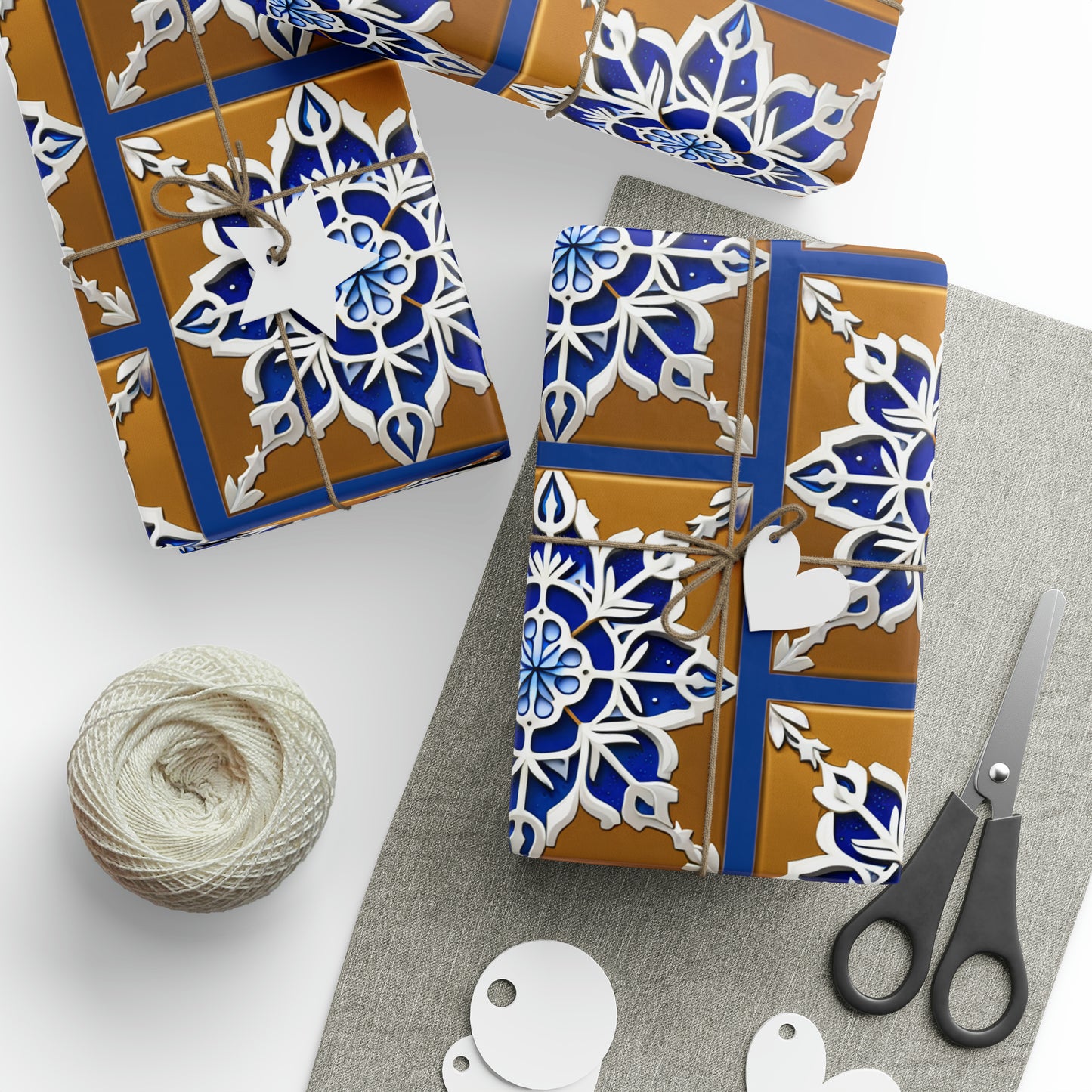 Wrapping Papers: Gold and Blue snowflake