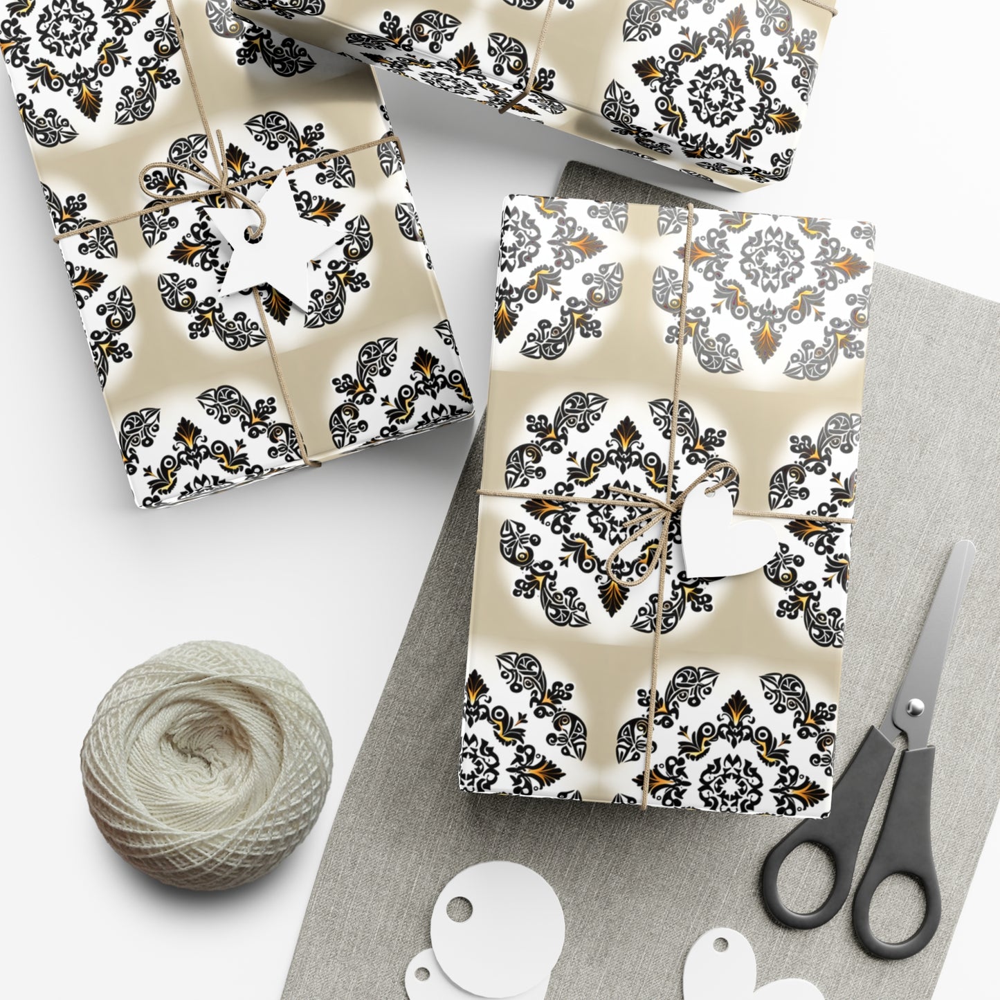 Gift Wrap Papers - Tan, Gold and Black Design