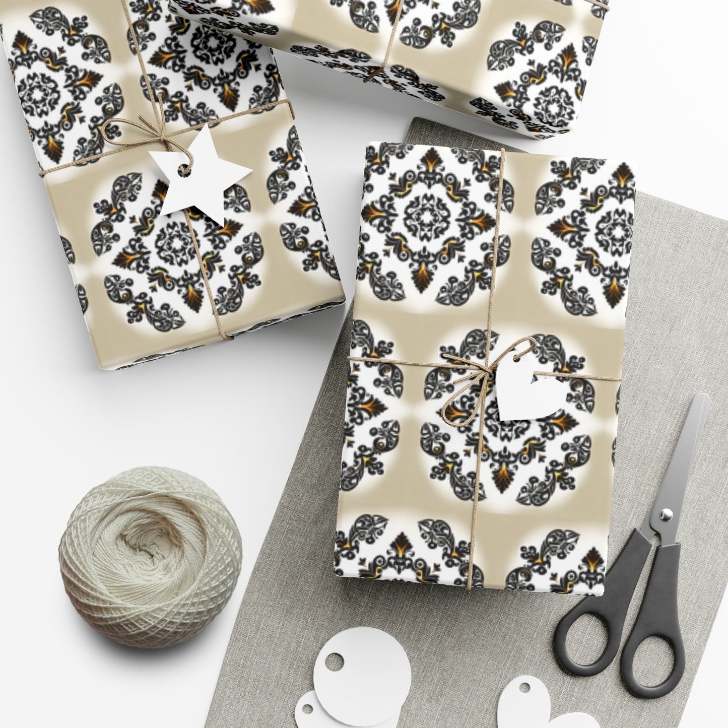 Gift Wrap Papers - Tan, Gold and Black Design