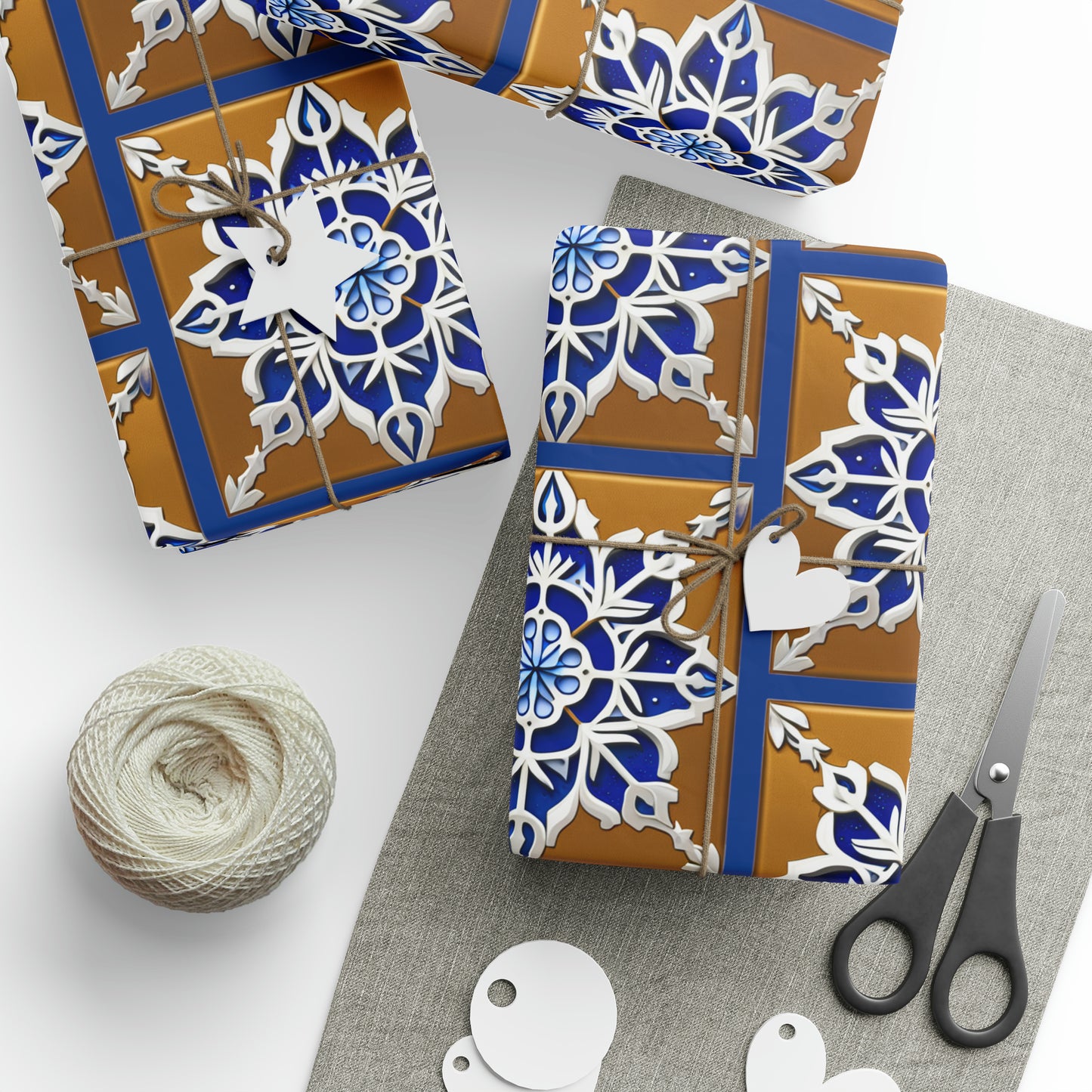 Wrapping Papers: Gold and Blue snowflake