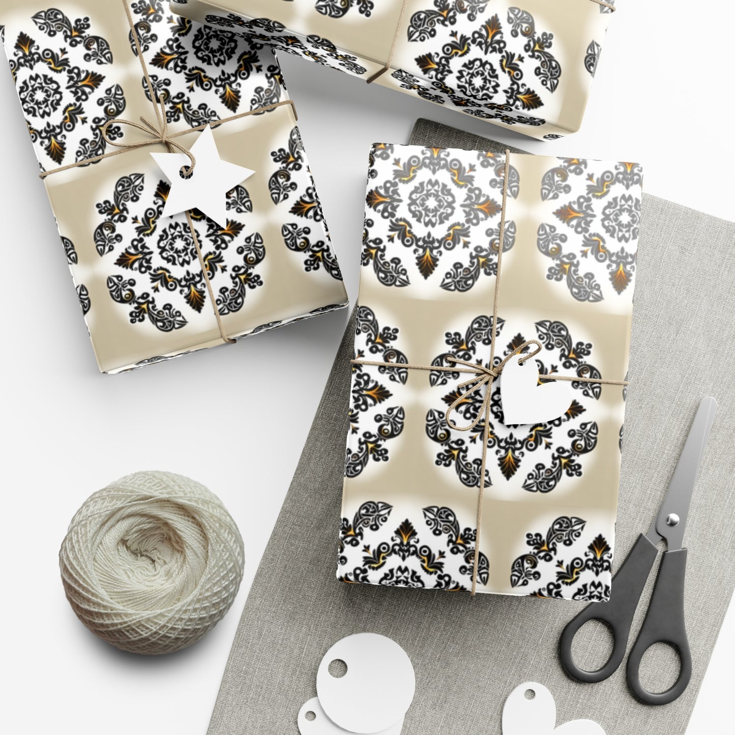 Gift Wrap Papers - Tan, Gold and Black Design