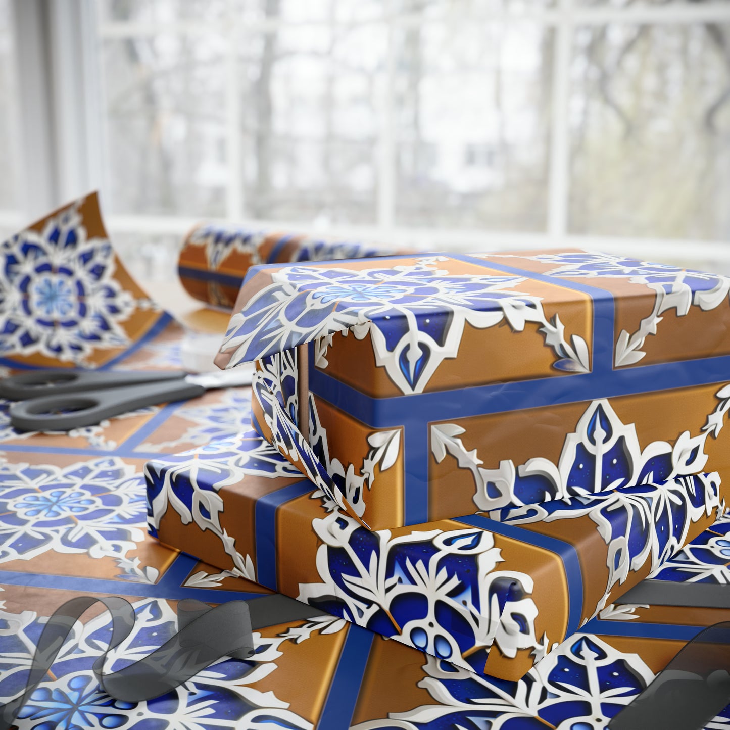 Wrapping Papers: Gold and Blue snowflake