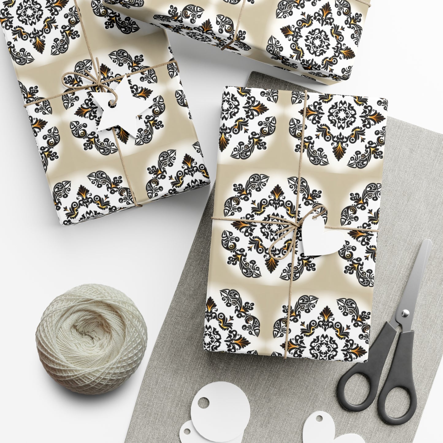 Gift Wrap Papers - Tan, Gold and Black Design