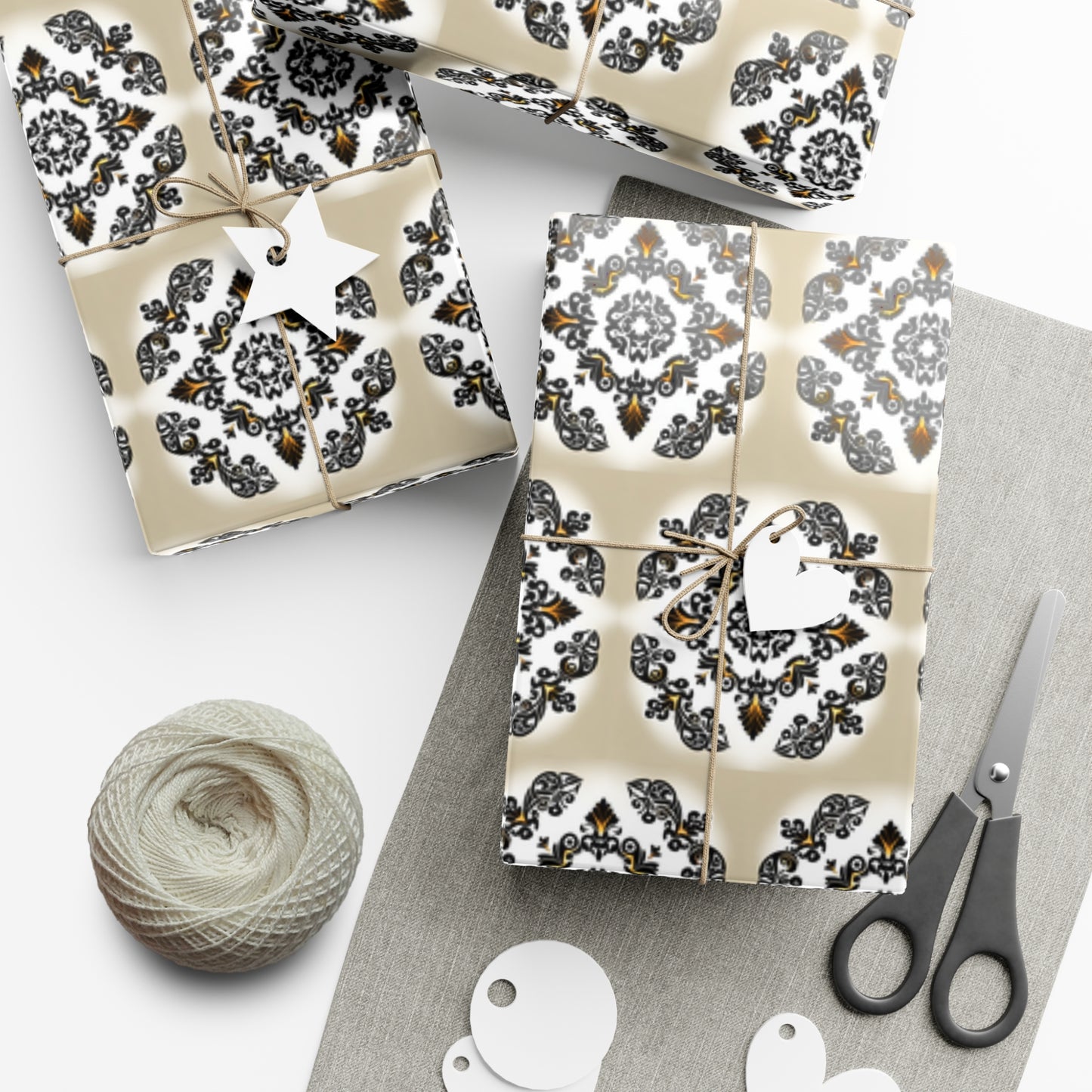 Gift Wrap Papers - Tan, Gold and Black Design