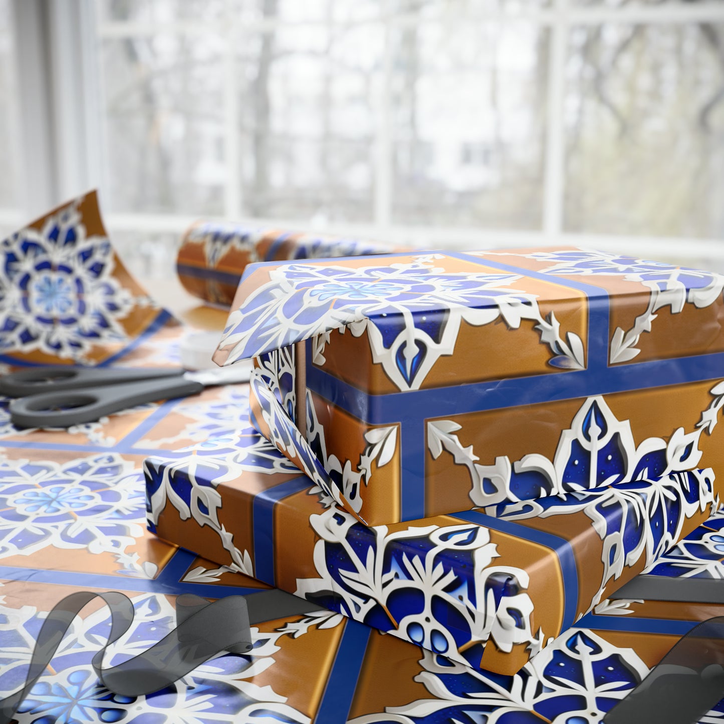 Wrapping Papers: Gold and Blue snowflake