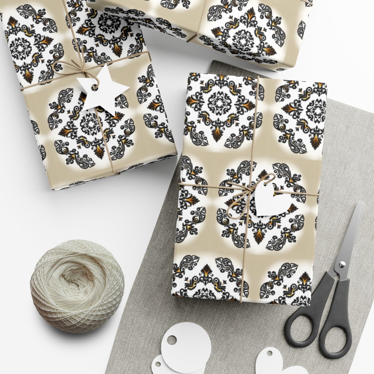 Gift Wrap Papers - Tan, Gold and Black Design