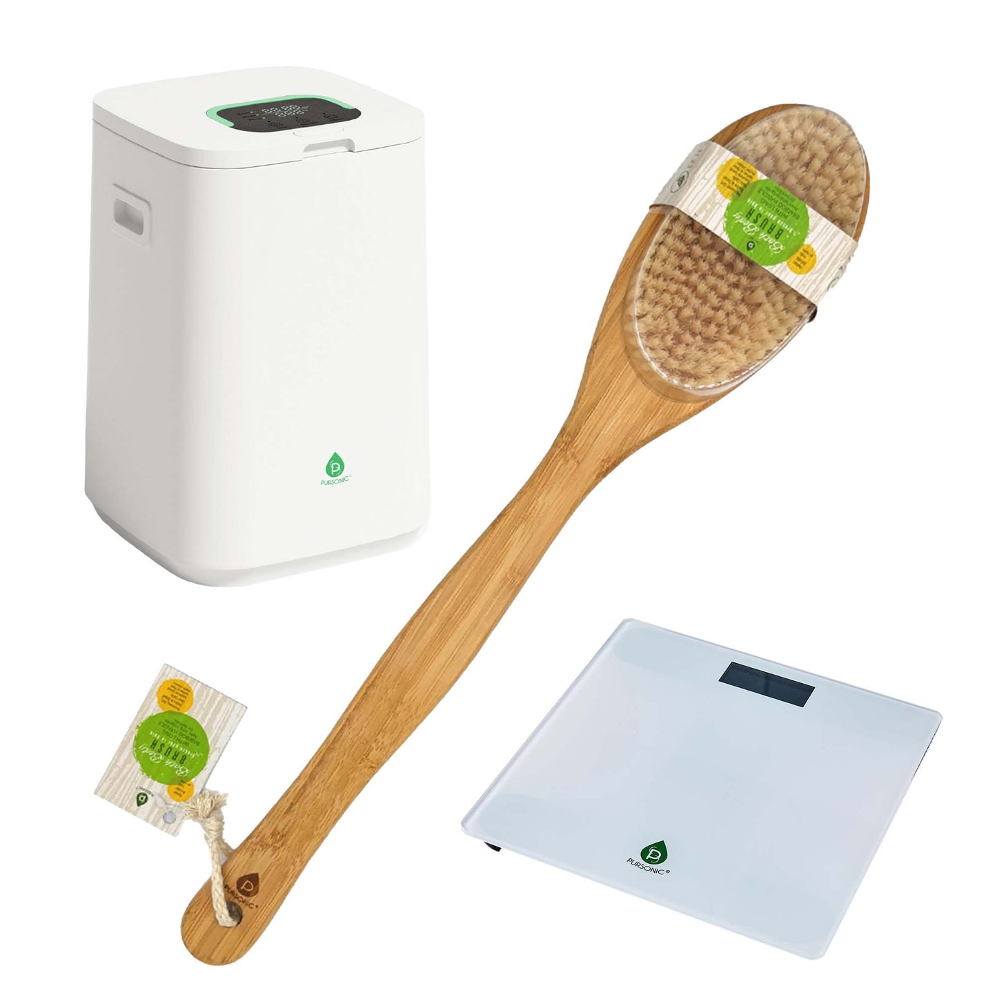 Bathroom Essential Set: Luxury Towel Warmer Bucket, Digital Scale, and Bamboo Bath Body Brush