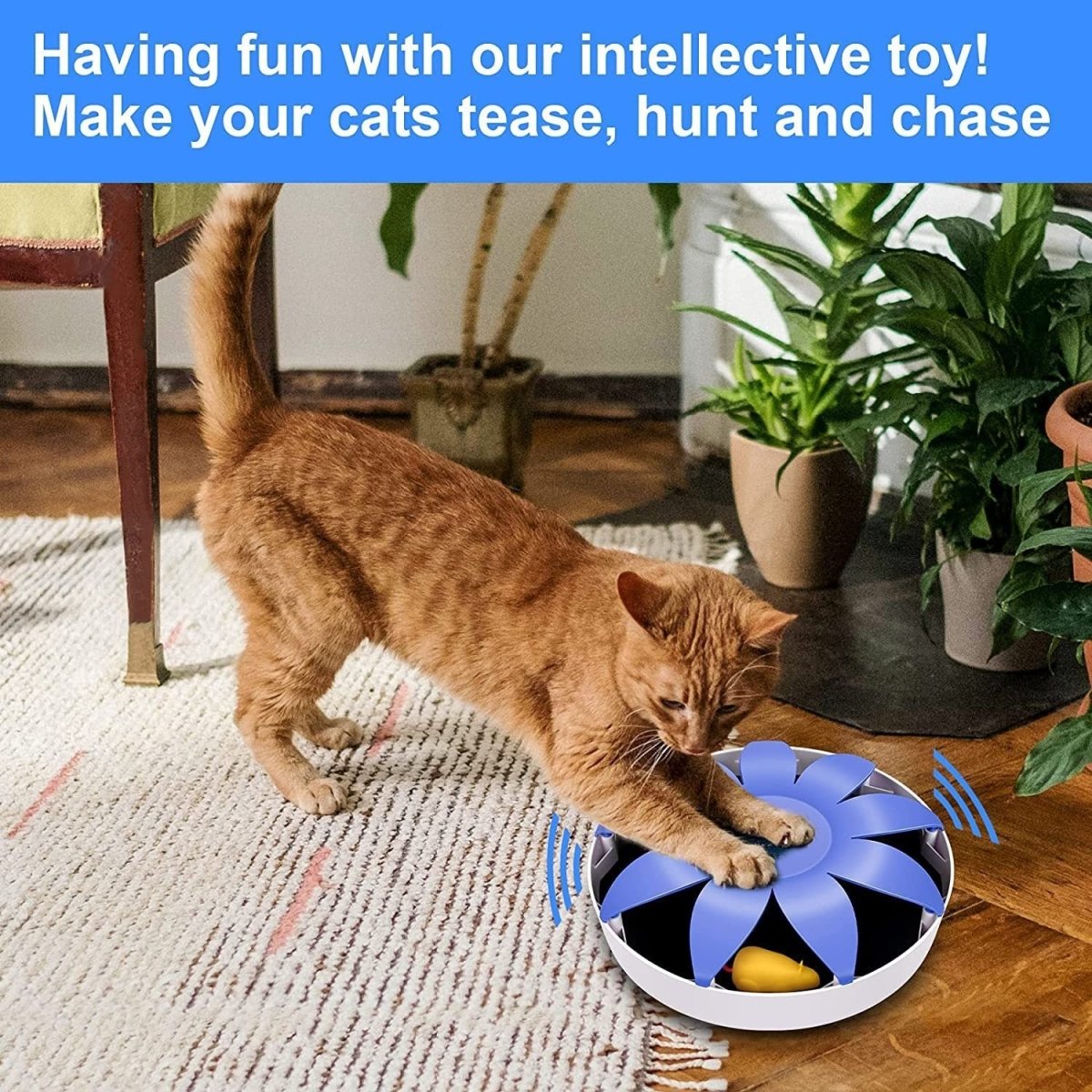 FluffyDream Automatic Electric Magnetic Spinning Cat Toys, Interactive, Rotation Cat Exercise Teaser Toy with Emulational Mouse, Fluffy Tails, Toys for Indoor Cats, Pets, 9.65” x 9.65” x 2.36”