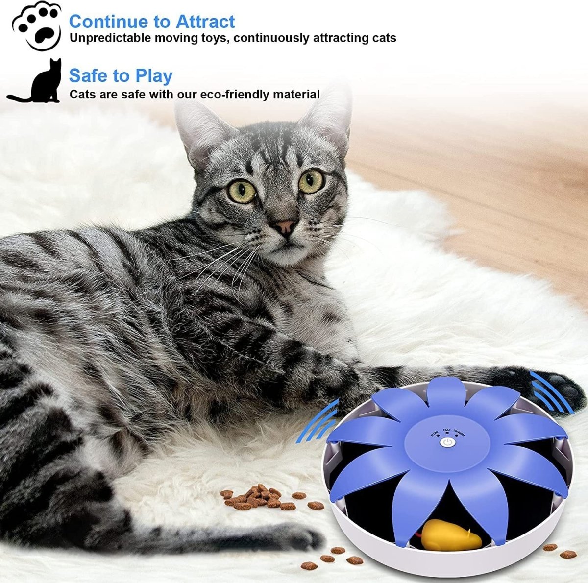 FluffyDream Automatic Electric Magnetic Spinning Cat Toys, Interactive, Rotation Cat Exercise Teaser Toy with Emulational Mouse, Fluffy Tails, Toys for Indoor Cats, Pets, 9.65” x 9.65” x 2.36”