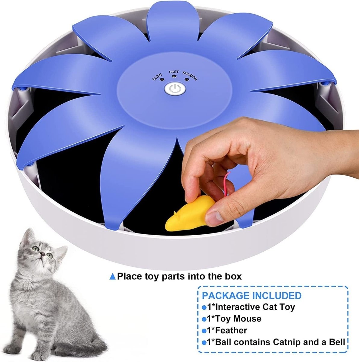 FluffyDream Automatic Electric Magnetic Spinning Cat Toys, Interactive, Rotation Cat Exercise Teaser Toy with Emulational Mouse, Fluffy Tails, Toys for Indoor Cats, Pets, 9.65” x 9.65” x 2.36”