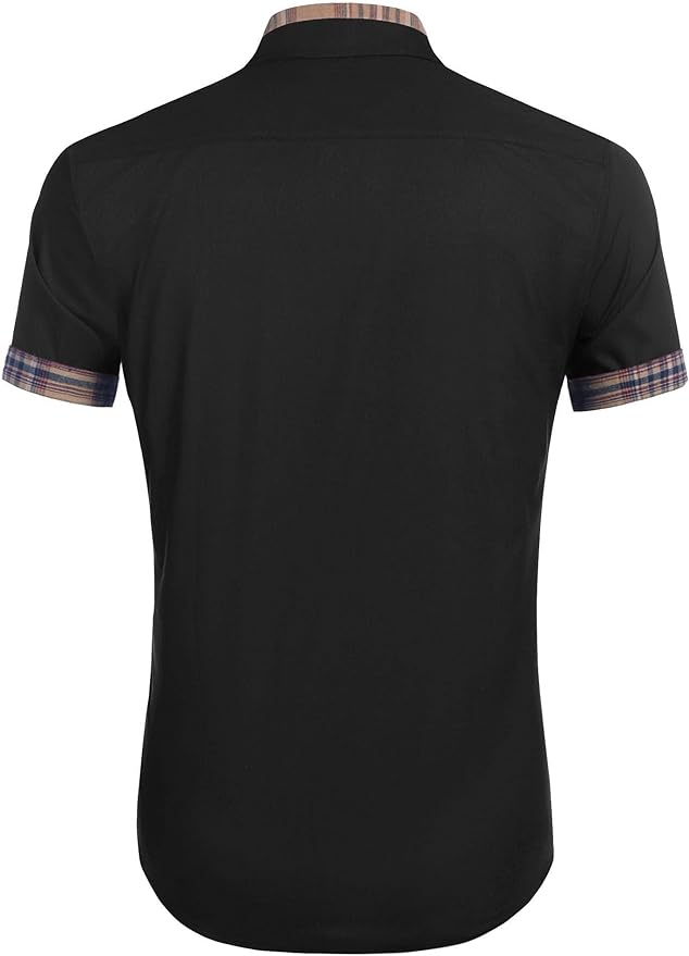 COOFANDY Men's Short Sleeve Dress Shirt Casual Wrinkle Free Plaid Collar Button Down Shirts